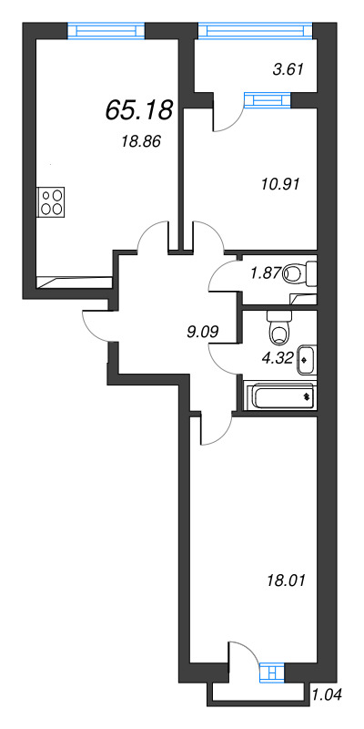 3 ккв (Евро) 65,2 м²