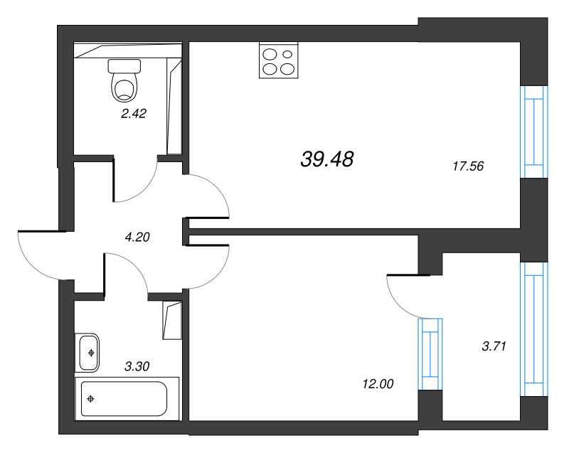 2 ккв (Евро) 41,3 м²