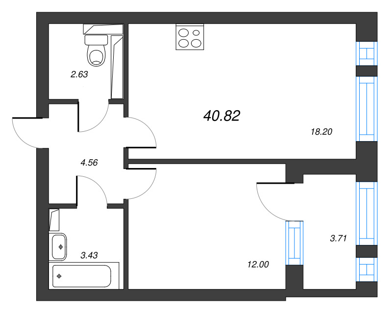 2 ккв (Евро) 42,7 м²