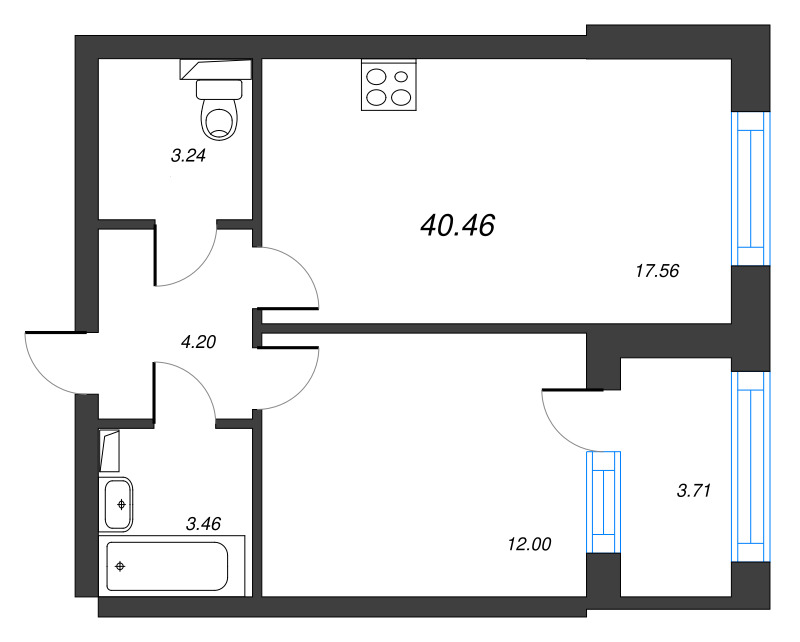 2 ккв (Евро) 42,3 м²