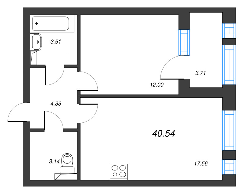 2 ккв (Евро) 42,4 м²