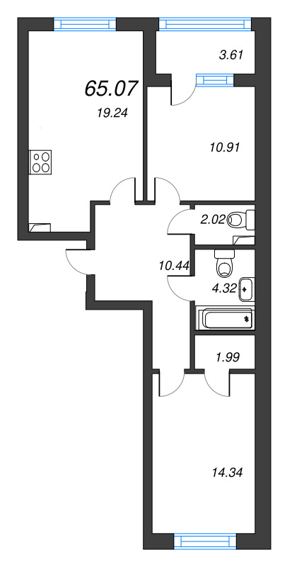 3 ккв (Евро) 65,1 м²