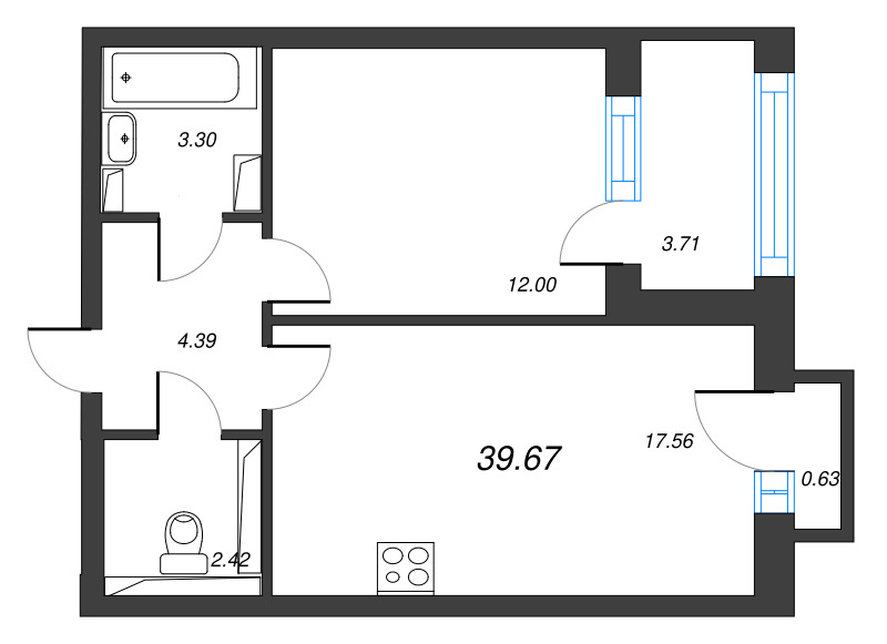 2 ккв (Евро) 41,7 м²