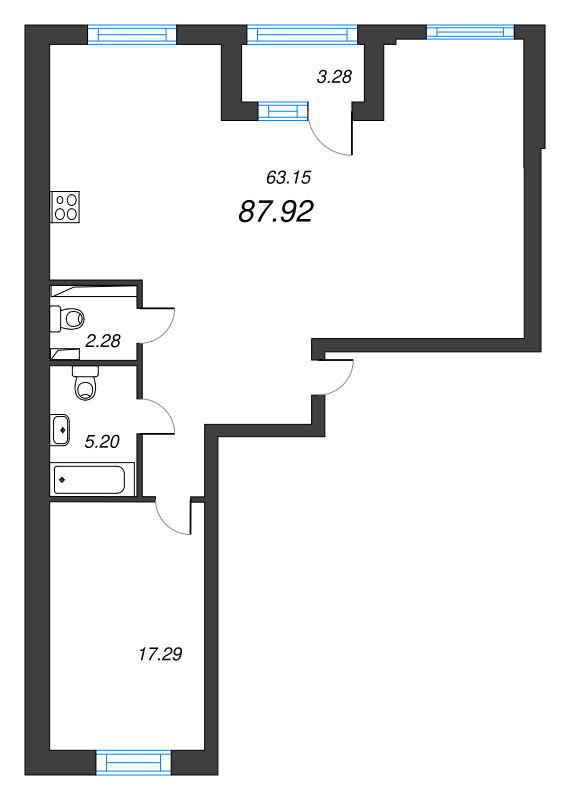 2 ккв (Евро) 89,6 м²