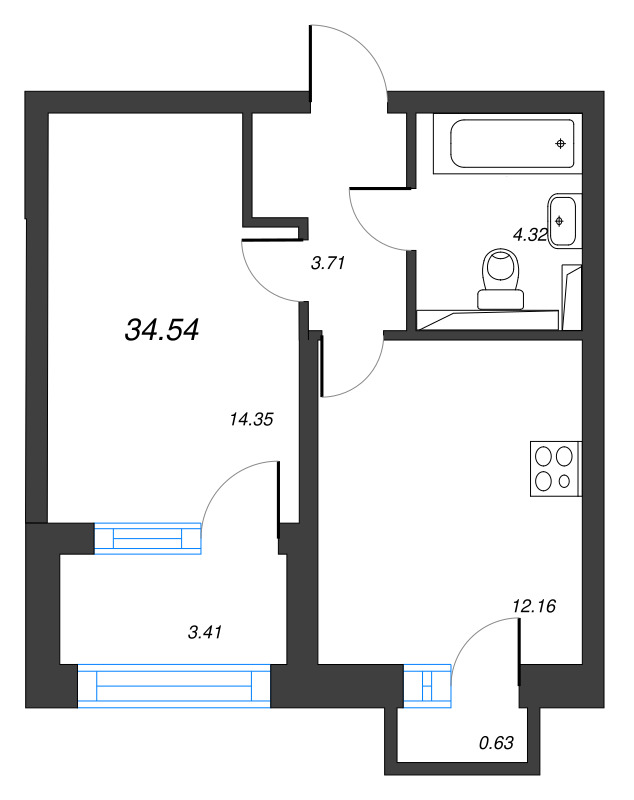 1 ккв 36,4 м²