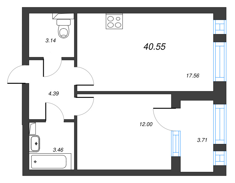 2 ккв (Евро) 42,4 м²