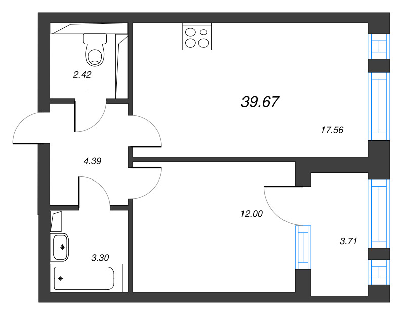 2 ккв (Евро) 41,5 м²