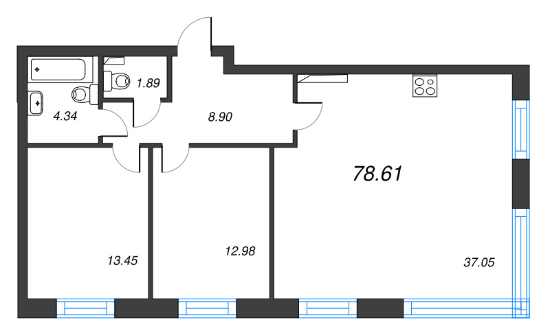 3 ккв (Евро) 78,6 м²