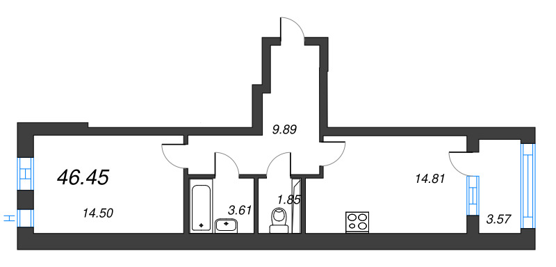 1 ккв 46,5 м²
