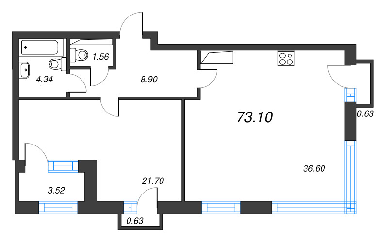 2 ккв (Евро) 74,5 м²