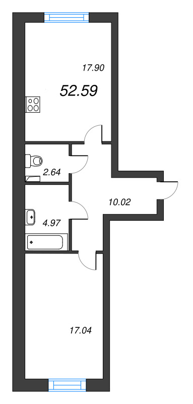 2 ккв (Евро) 52,6 м²