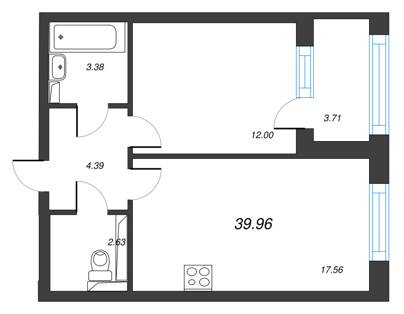 2 ккв (Евро) 41,8 м²