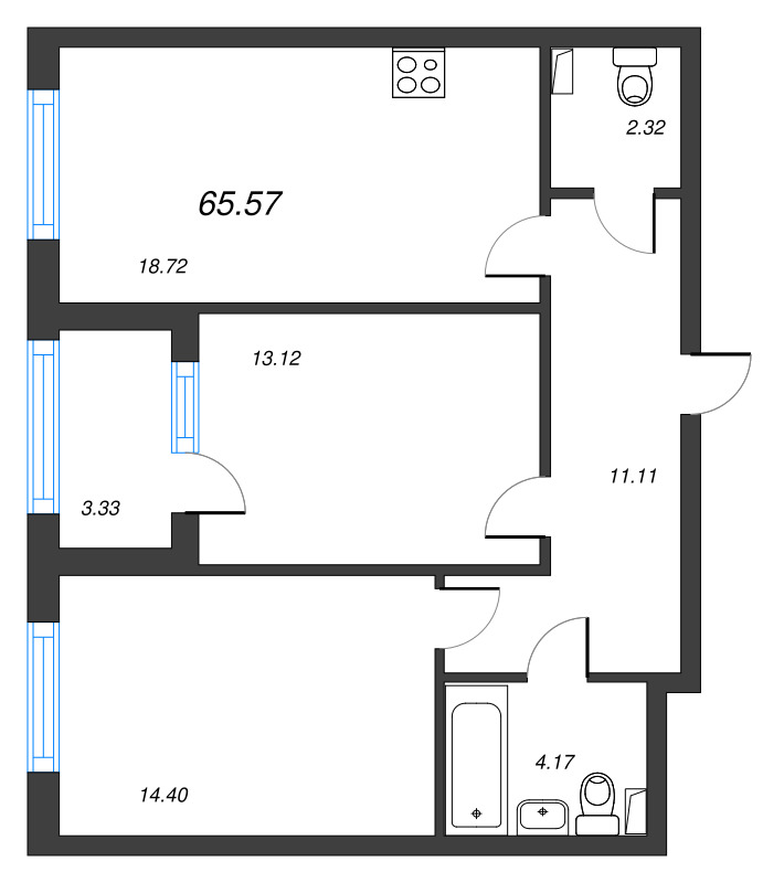 3 ккв (Евро) 65,6 м²