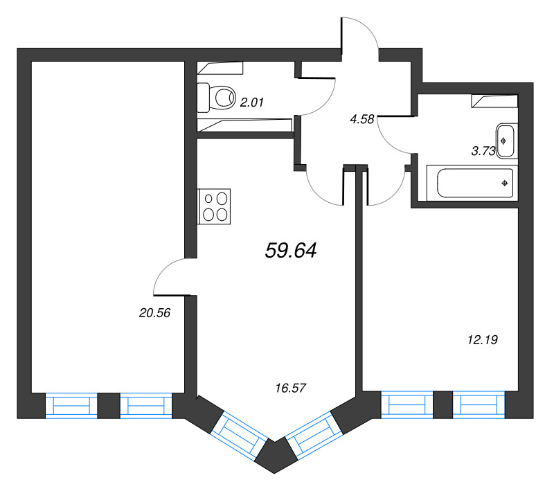 3 ккв (Евро) 59,6 м²