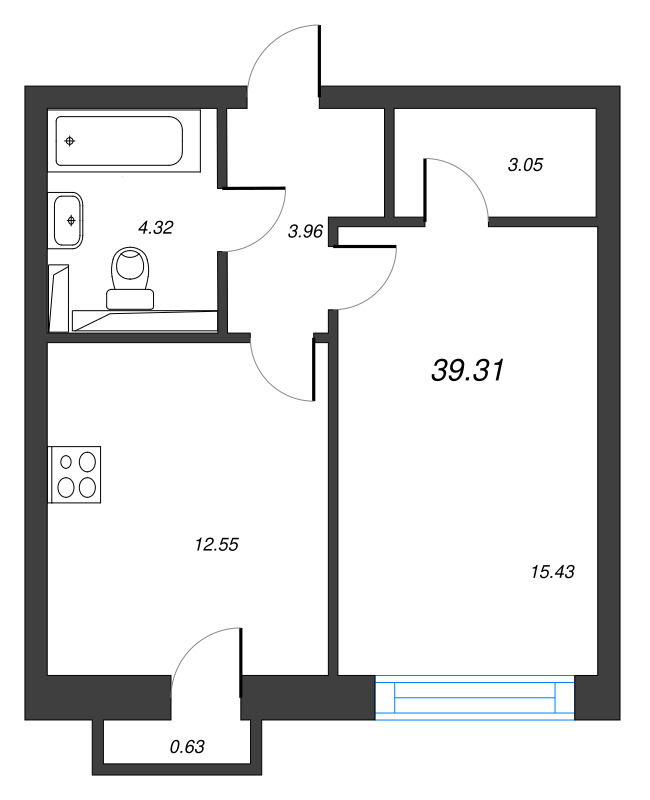 1 ккв 39,5 м²