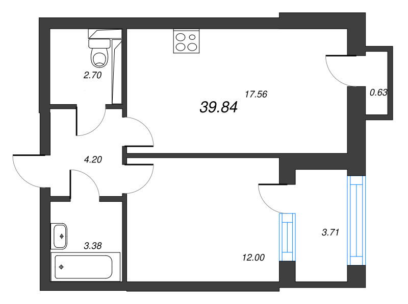 2 ккв (Евро) 41,9 м²