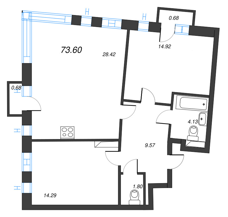 3 ккв (Евро) 73,6 м²