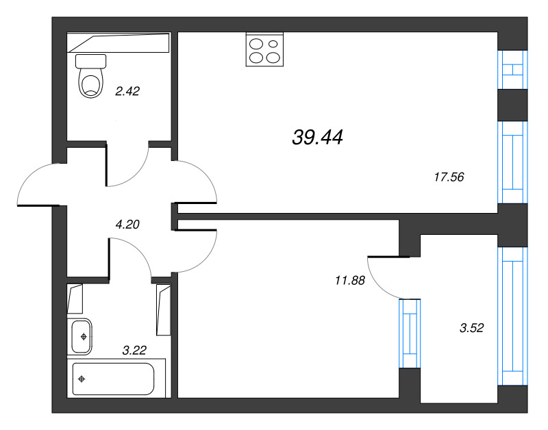 2 ккв (Евро) 40,5 м²