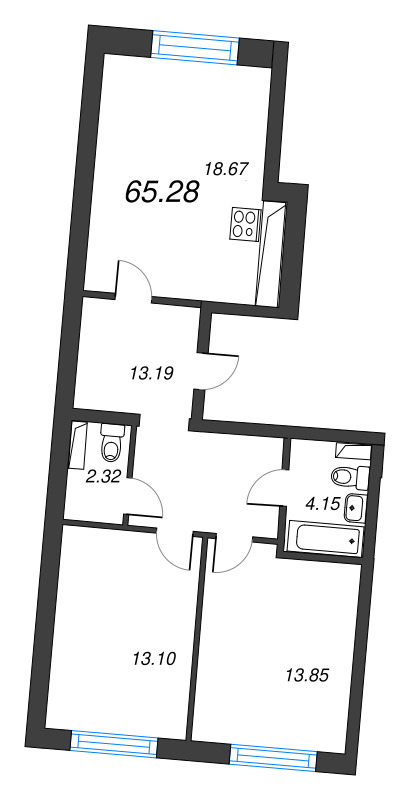 3 ккв (Евро) 65,3 м²