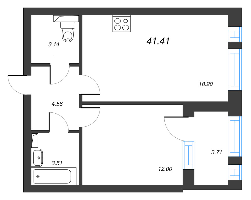2 ккв (Евро) 43,3 м²