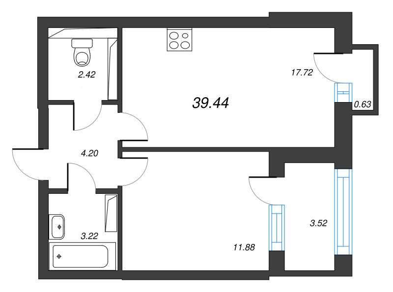 2 ккв (Евро) 40,7 м²