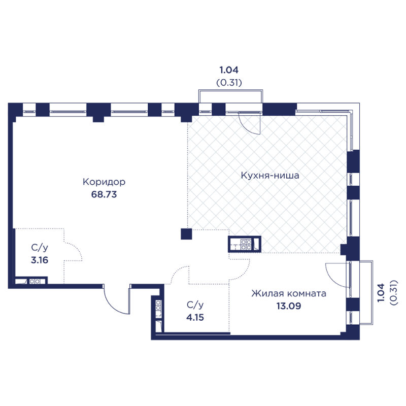 2 ккв (Евро) 89,8 м²