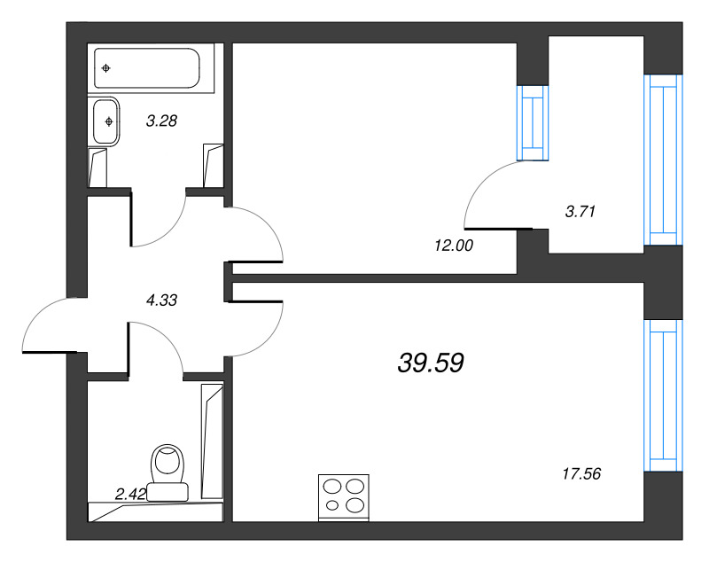 2 ккв (Евро) 41,5 м²