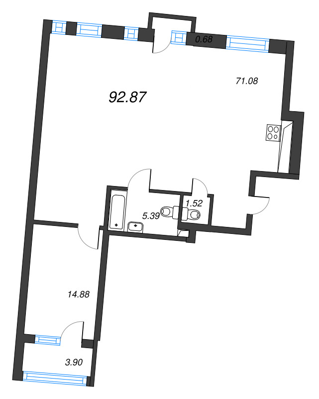 2 ккв (Евро) 95 м²