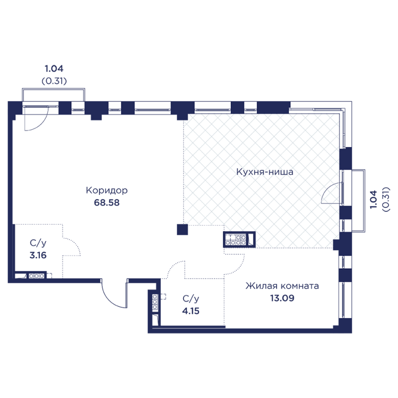 2 ккв (Евро) 89,6 м²