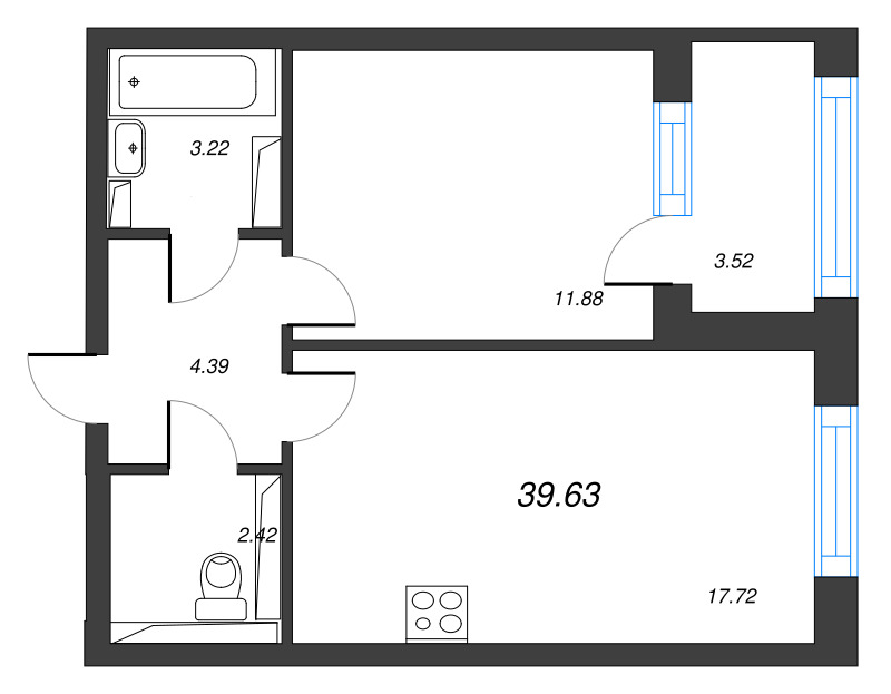 2 ккв (Евро) 40,7 м²