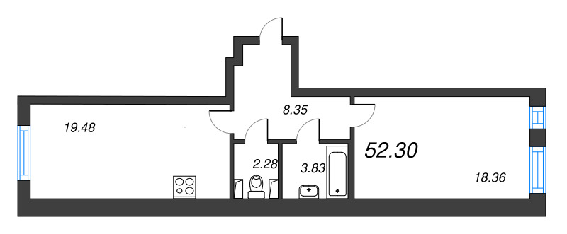 2 ккв (Евро) 52,3 м²