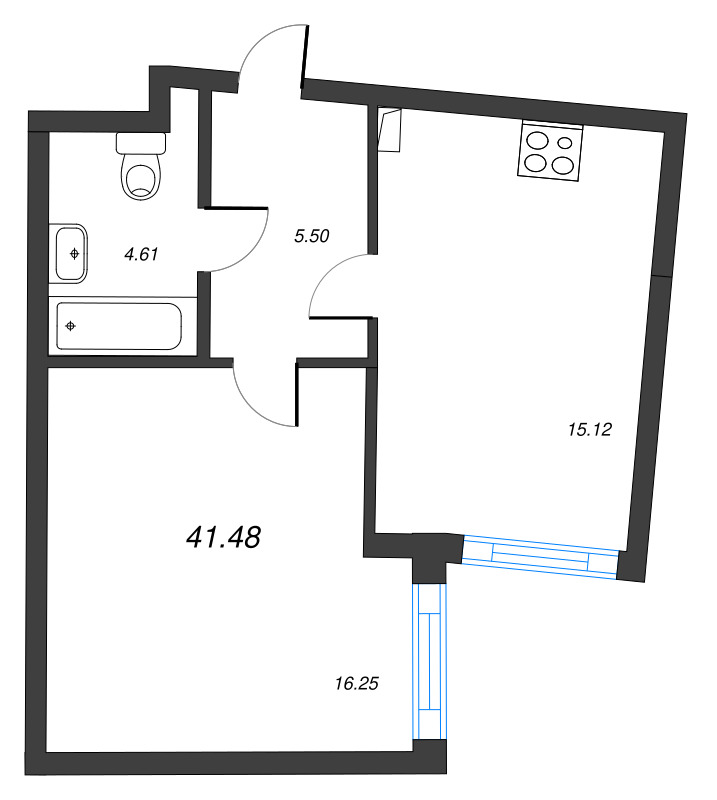 2 ккв (Евро) 41,5 м²