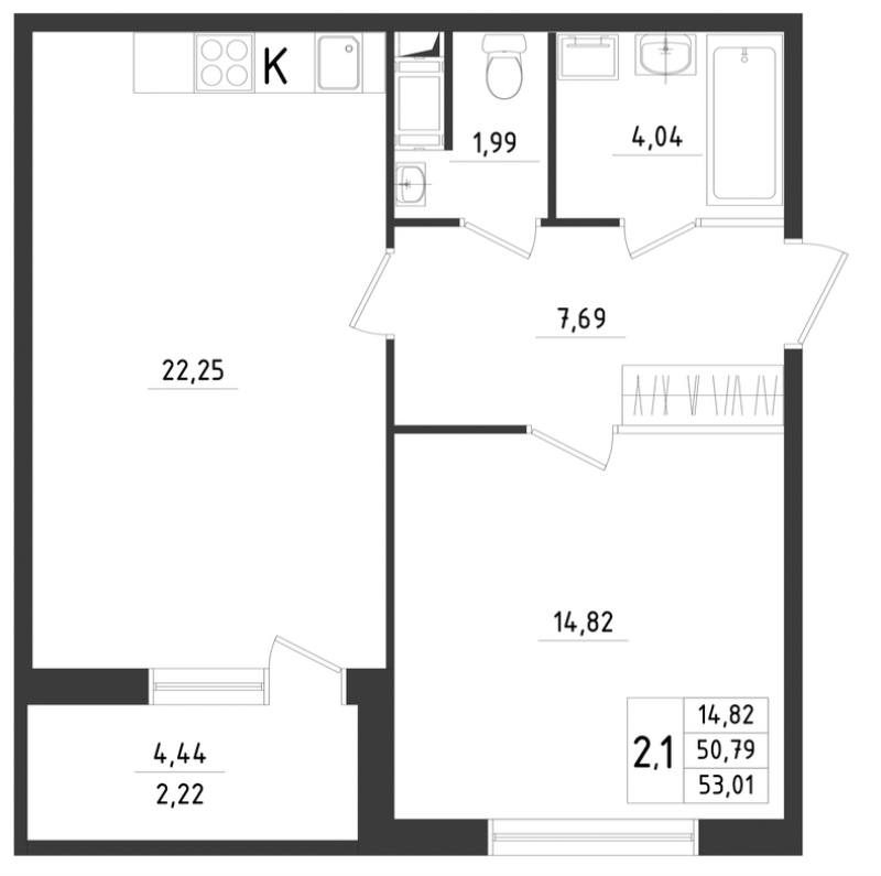 2 ккв (Евро) 53 м²