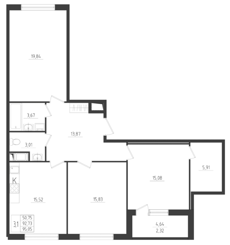 4 ккв (Евро) 95,1 м²