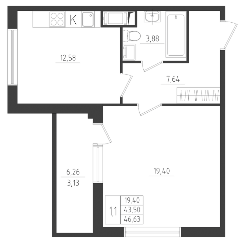 1 ккв 46,6 м²
