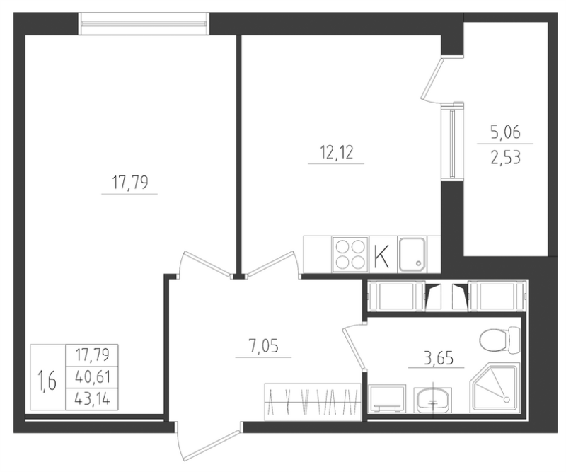 1 ккв 43,1 м²