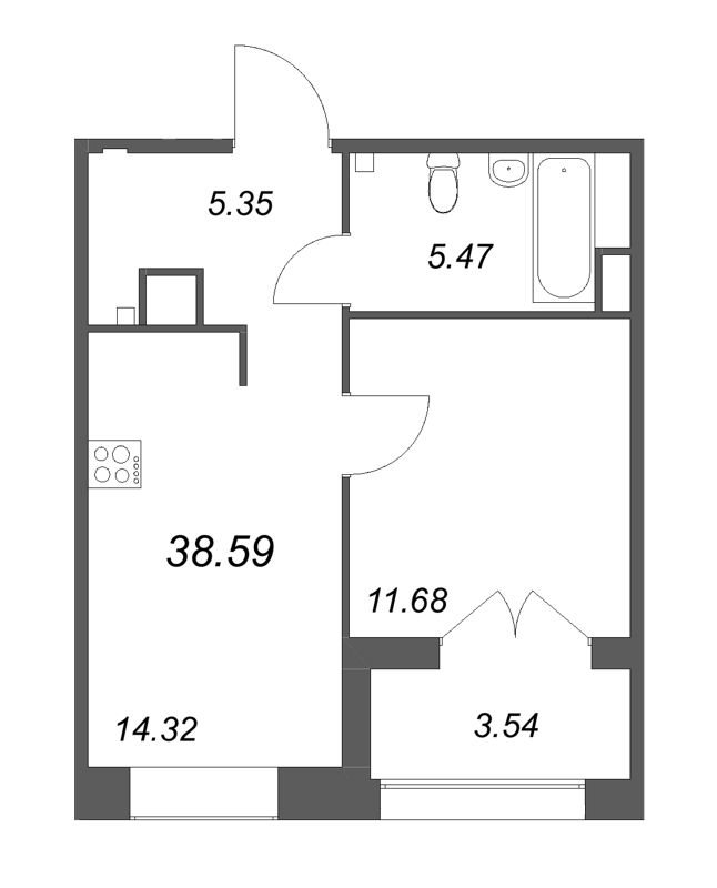 1 ккв 38,6 м²