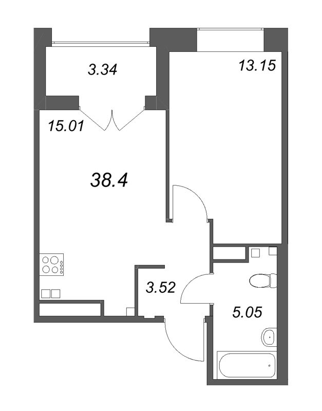 2 ккв (Евро) 38,4 м²