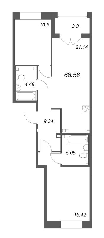 3 ккв (Евро) 68,6 м²