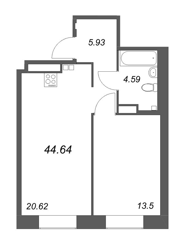 2 ккв (Евро) 44,6 м²