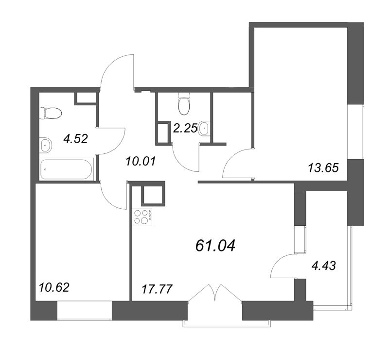 3 ккв (Евро) 61 м²