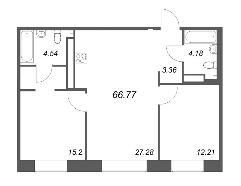 3 ккв (Евро) 66,8 м²