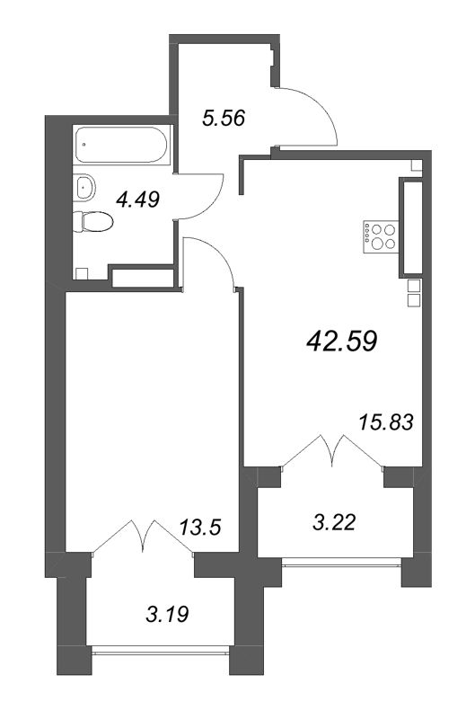 2 ккв (Евро) 42,6 м²