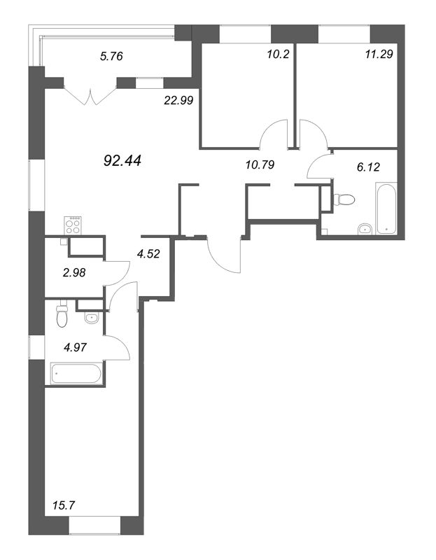4 ккв (Евро) 92,4 м²