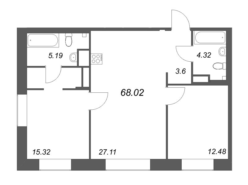 3 ккв (Евро) 68 м²