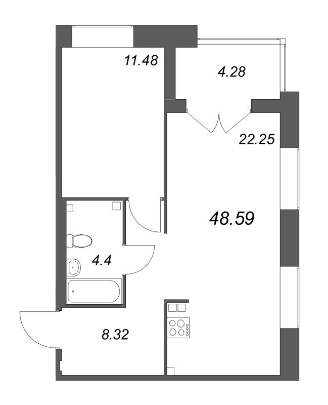 2 ккв (Евро) 48,6 м²