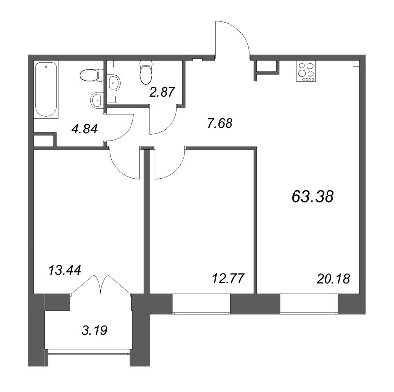 3 ккв (Евро) 63,4 м²