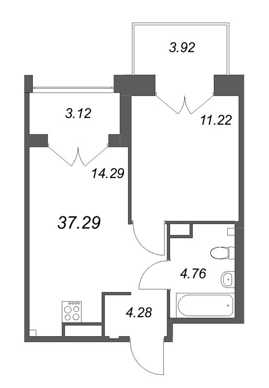 1 ккв 37,3 м²