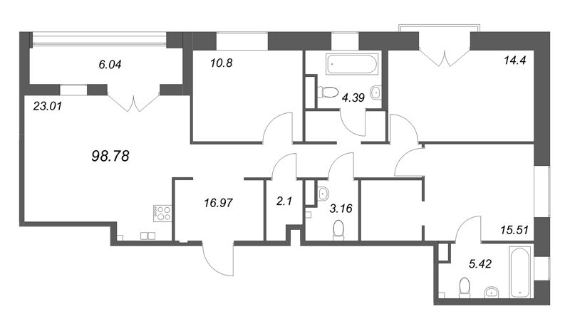 4 ккв (Евро) 98,8 м²