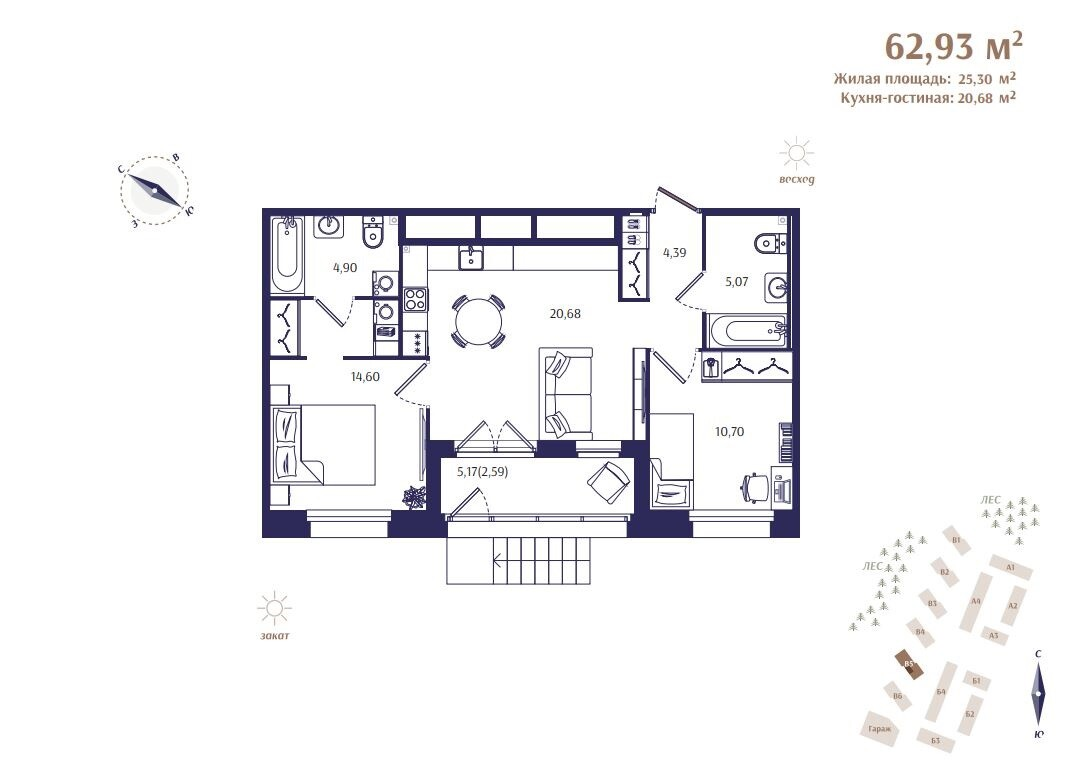 3 ккв (Евро) 62,9 м²
